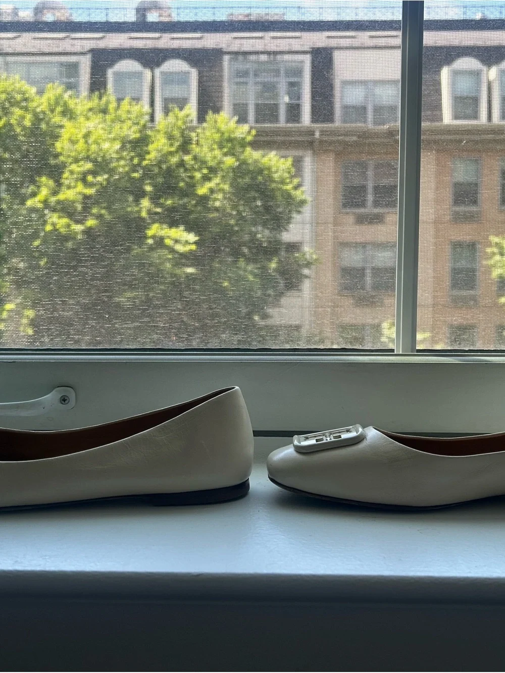 Tory Burch Cream Leather Logo Ballet Flats